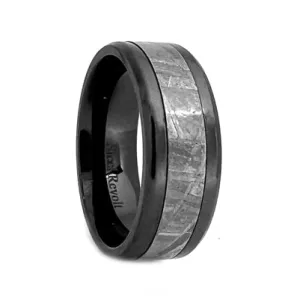 Comfort Fit 8mm High-Tech Ceramic Wedding Ring With Meteorite