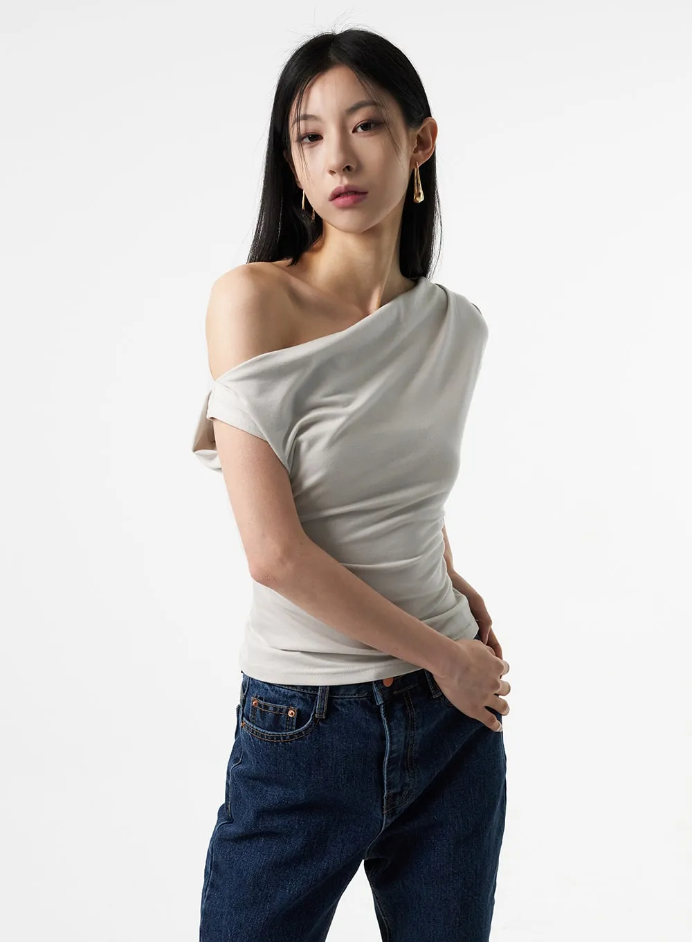 Cowl Neck Off-Shoulder Tee IA325