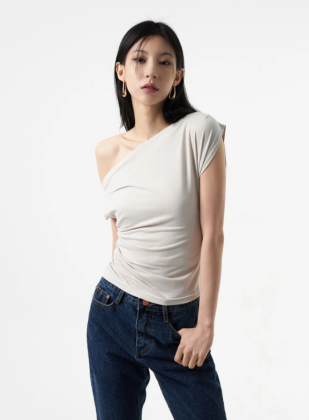 Cowl Neck Off-Shoulder Tee IA325