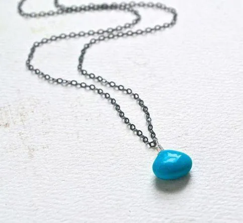 Cozumel Necklace - blue turquoise gemstone solitaire necklace in 14k gold