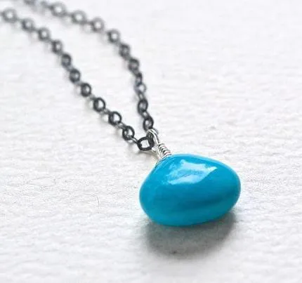 Cozumel Necklace - blue turquoise gemstone solitaire necklace in 14k gold