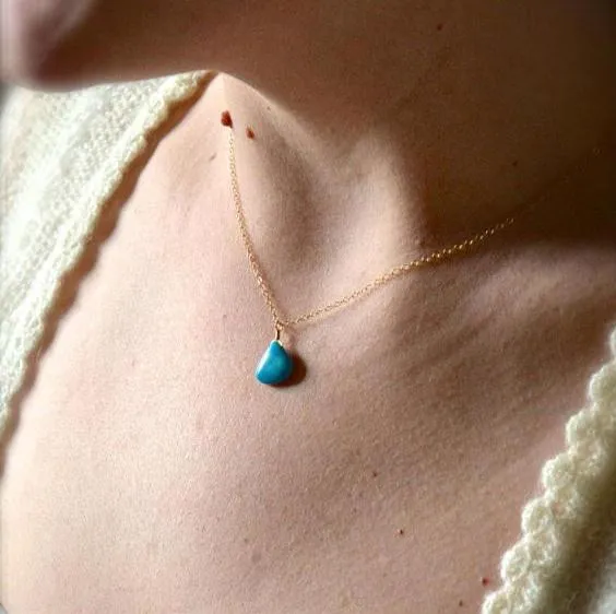 Cozumel Necklace - blue turquoise gemstone solitaire necklace in 14k gold