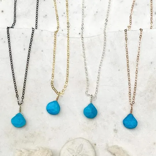 Cozumel Necklace - blue turquoise gemstone solitaire necklace in 14k gold