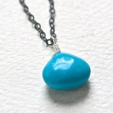 Cozumel Necklace - blue turquoise gemstone solitaire necklace in 14k gold