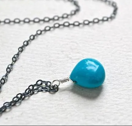 Cozumel Necklace - blue turquoise gemstone solitaire necklace in 14k gold