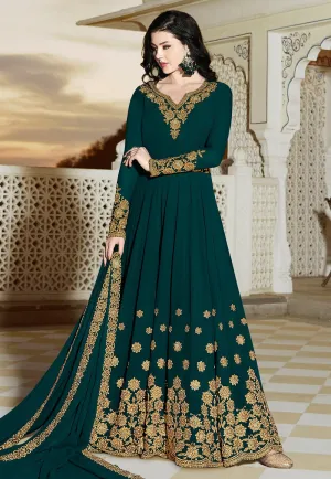 Dark Green Embroidered Anarkali Suit