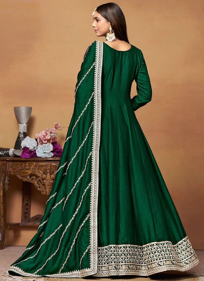 Dark Green Embroidered Wedding Wear Anarkali Suit