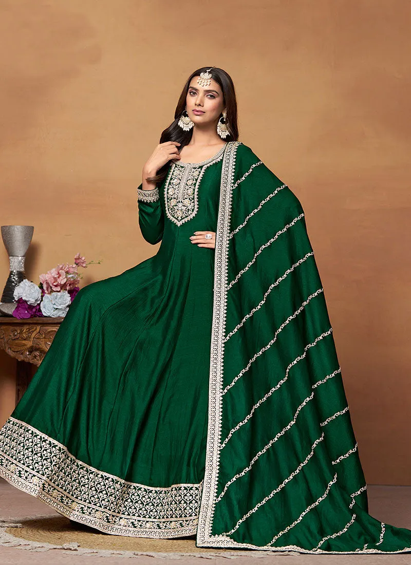 Dark Green Embroidered Wedding Wear Anarkali Suit