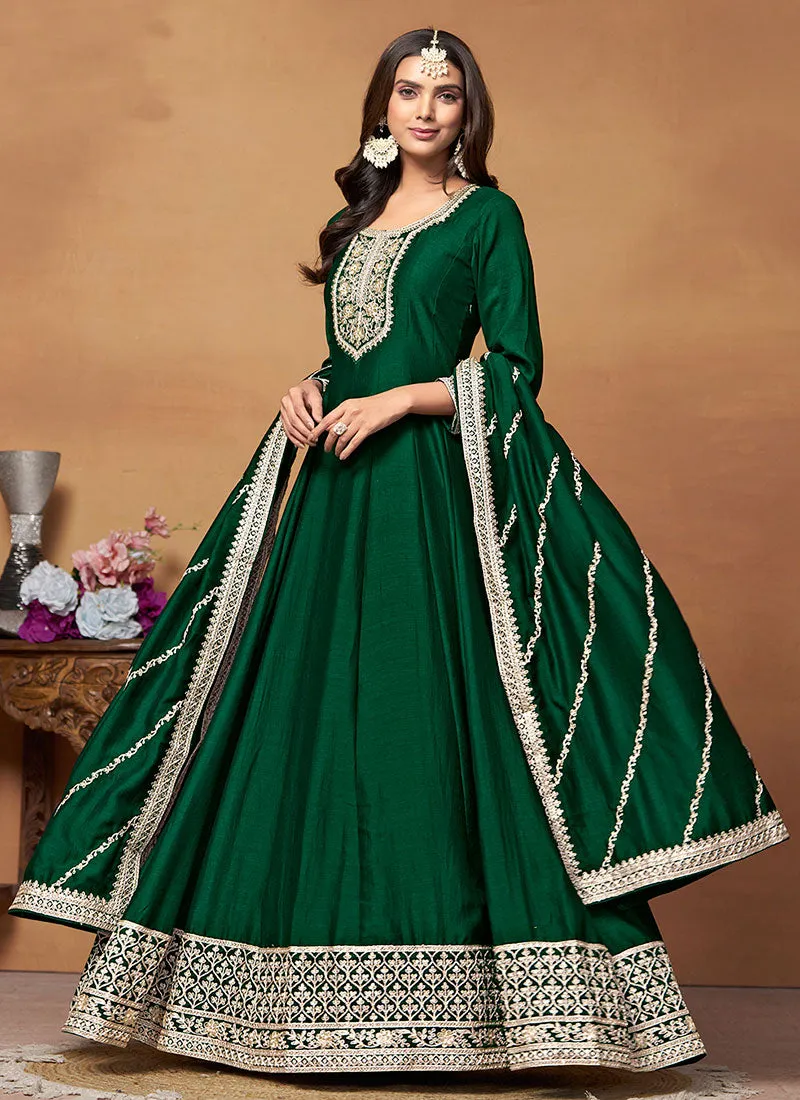 Dark Green Embroidered Wedding Wear Anarkali Suit