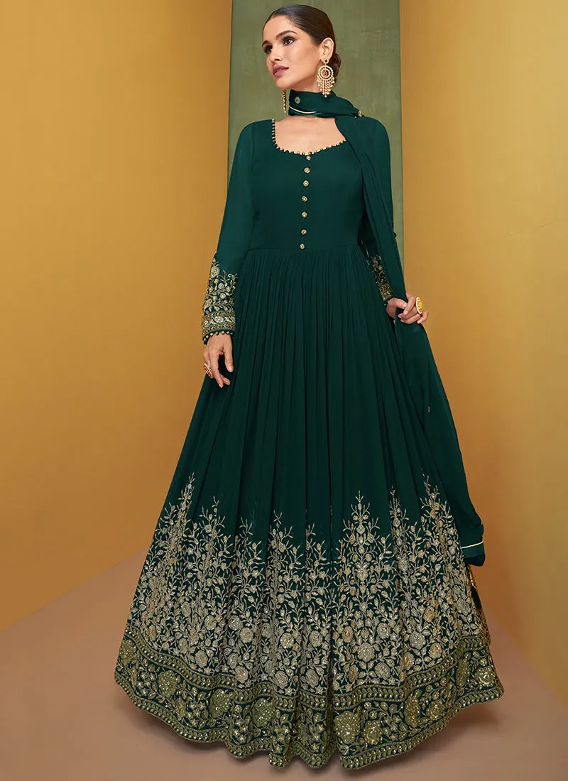 Dark Green Sequence Embroidery Wedding Anarkali Suit