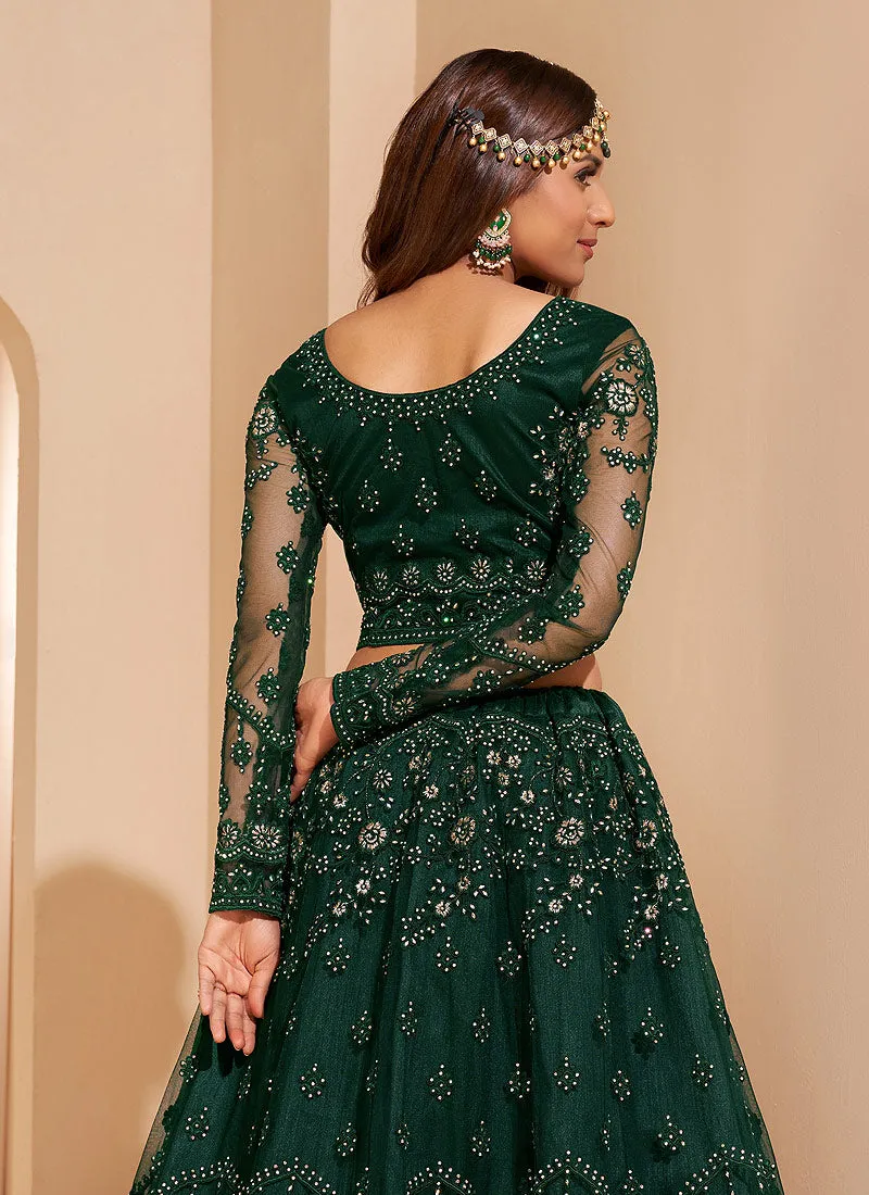 Dark Green Zari Embroidered Wedding Lehenga Choli