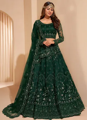 Dark Green Zari Embroidered Wedding Lehenga Choli