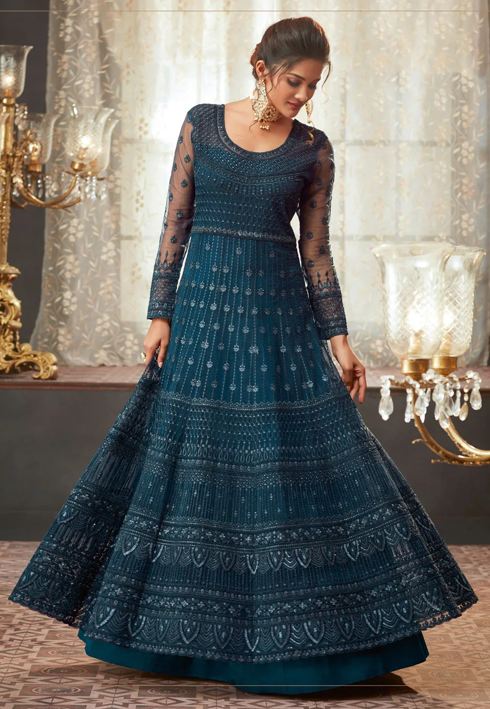 Deep Blue Embroidered Anarkali Gown