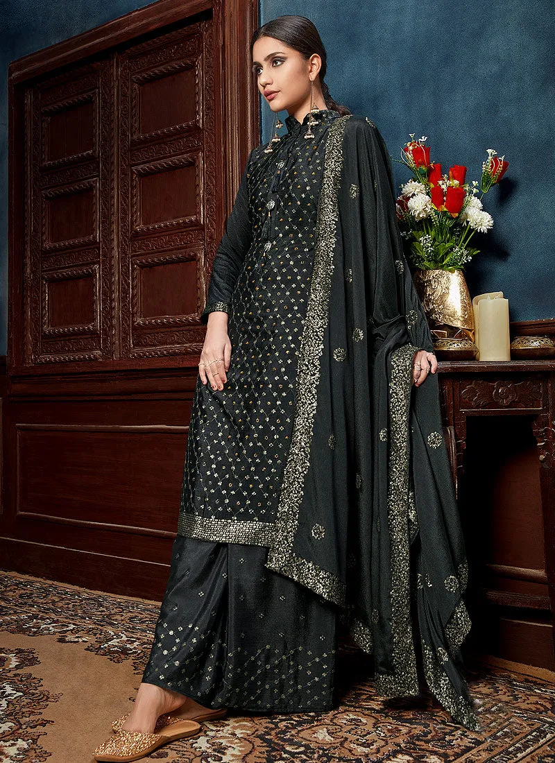 Deep Grey Pakistani Palazzo Suit