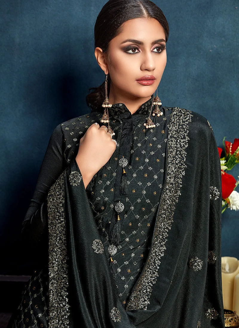 Deep Grey Pakistani Palazzo Suit