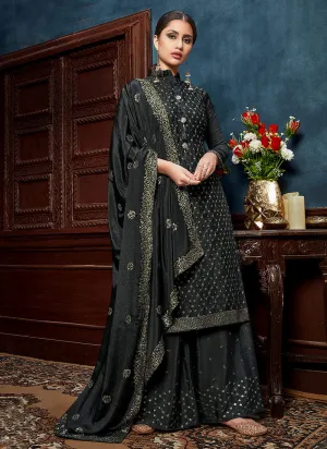 Deep Grey Pakistani Palazzo Suit