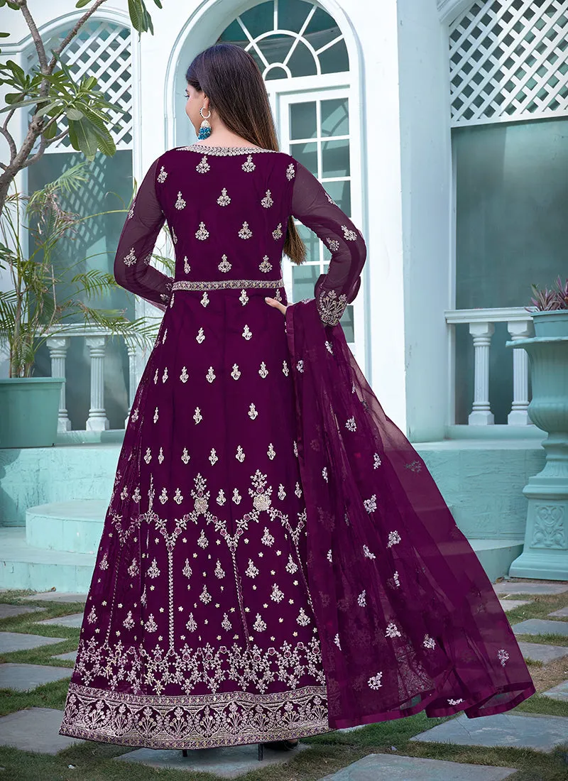 Deep Purple Embroidery Traditional Anarkali Suit