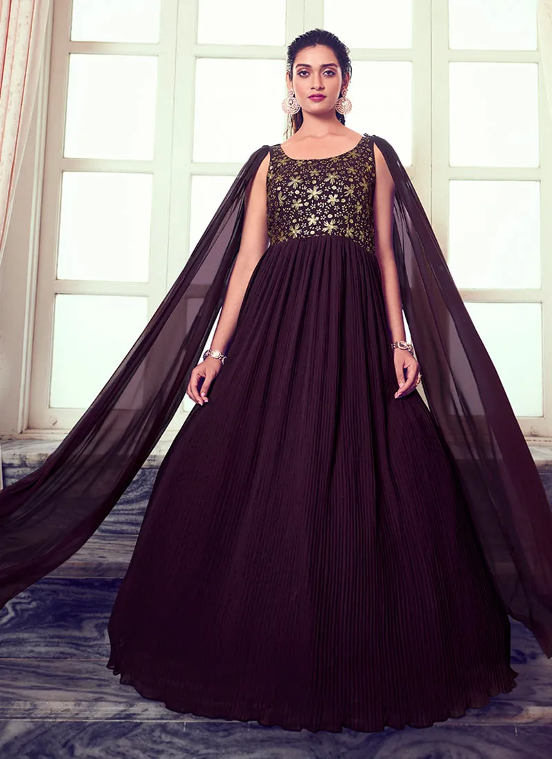 Deep Purple Sequence Embroidery Designer Festive Gown