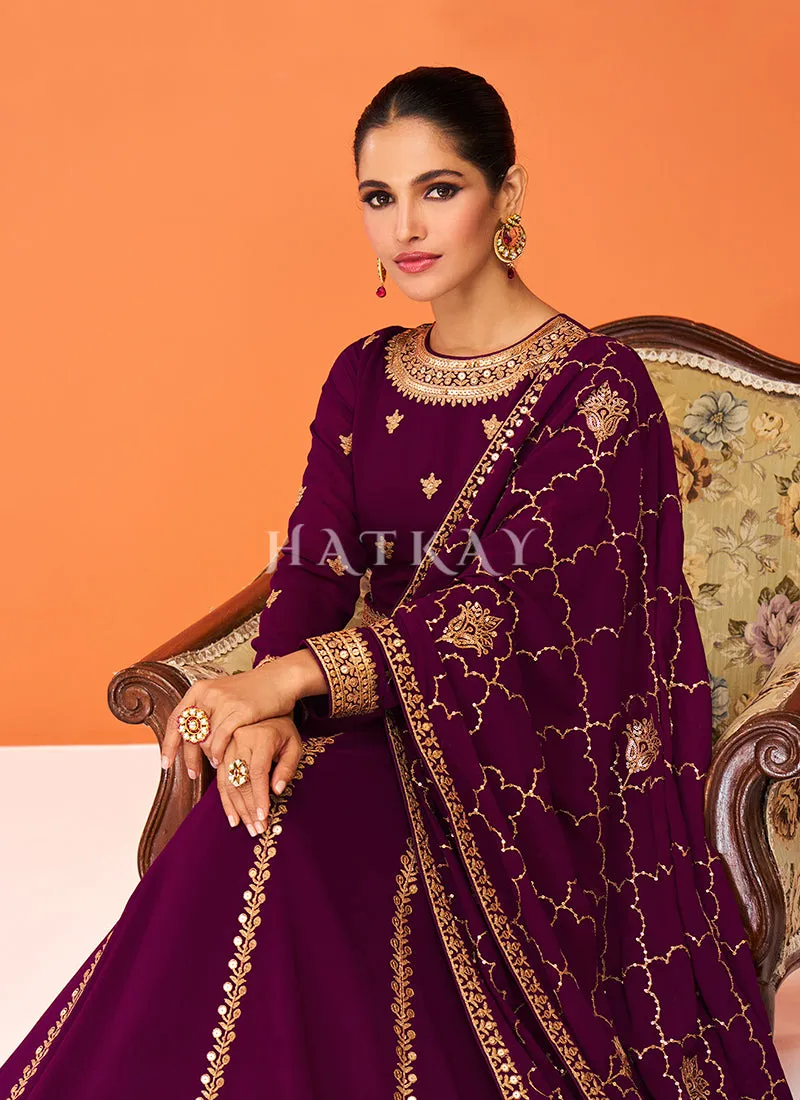 Deep Wine Embroidered Georgette Designer Anarkali Suit