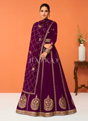 Deep Wine Embroidered Georgette Designer Anarkali Suit