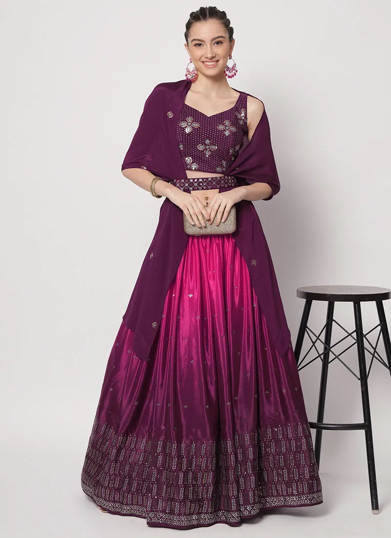 Deep Wine Sequence Embroidery Ombré Lehenga Choli