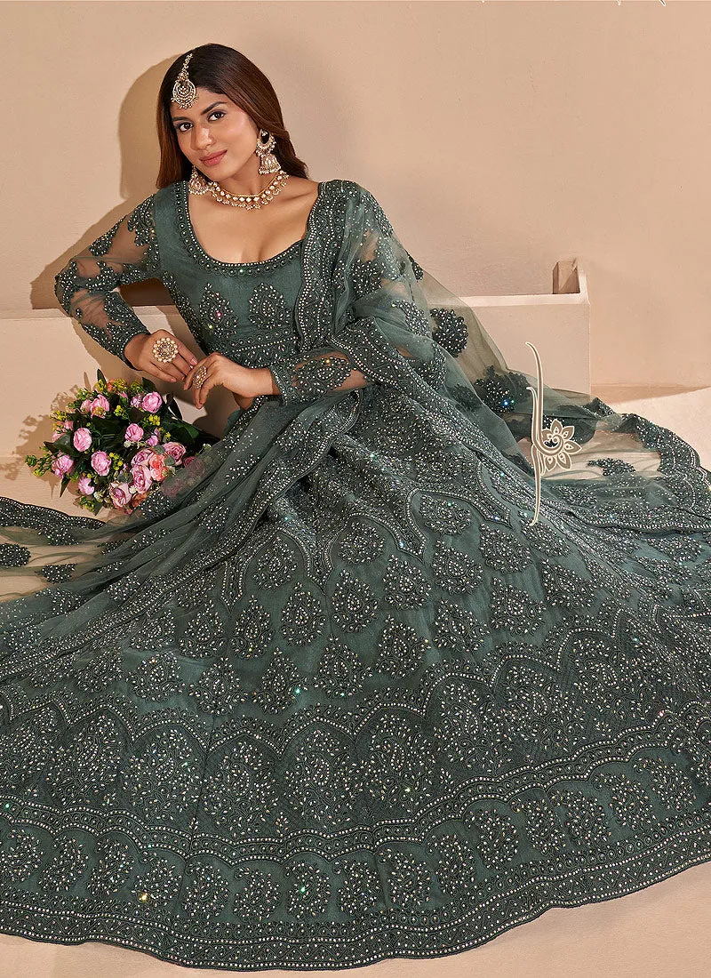 Emerald Green Embroidered Wedding Lehenga Choli