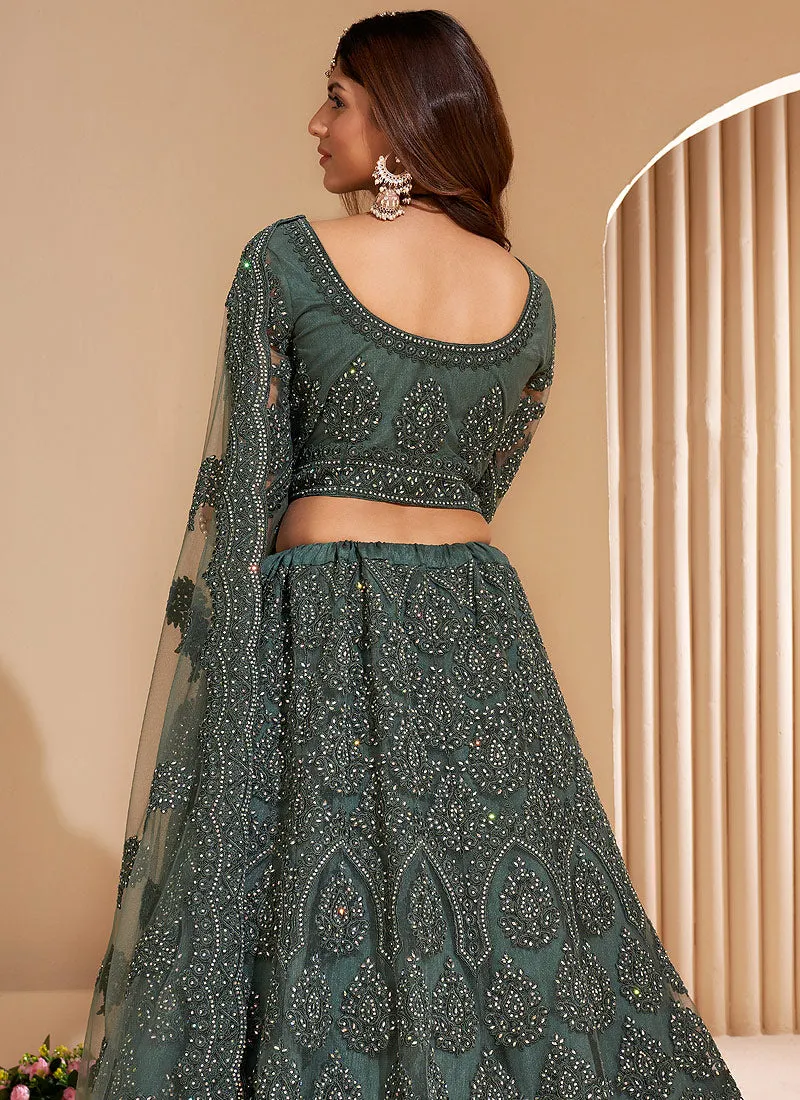 Emerald Green Embroidered Wedding Lehenga Choli