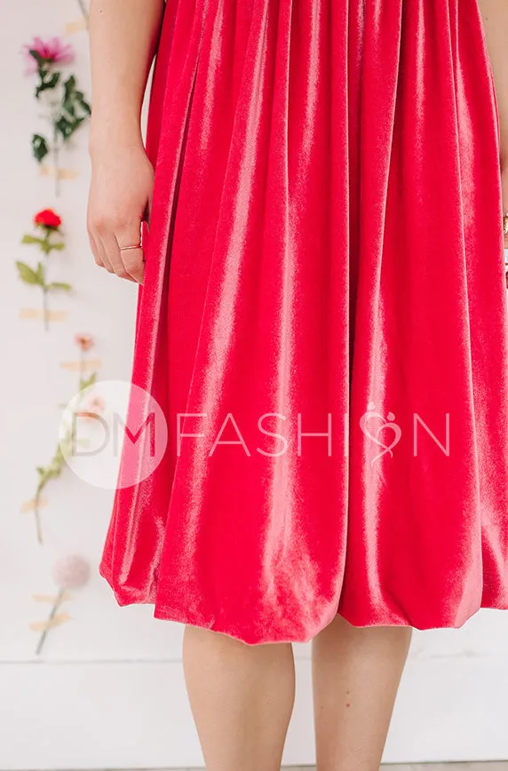 Emery Spiced Coral Velvet Party Dress- DM Exclusive - Maternity Friendly