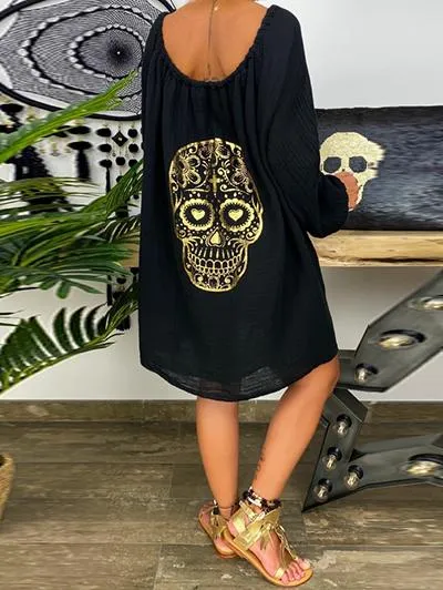 Fashion Skull Print Long Sleeve Dress