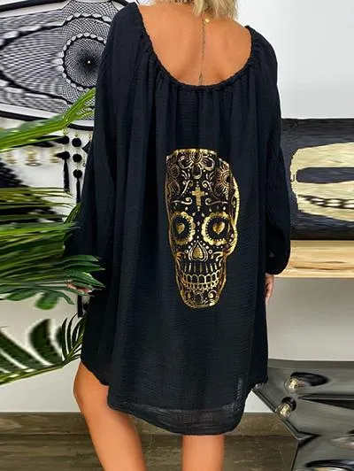 Fashion Skull Print Long Sleeve Dress