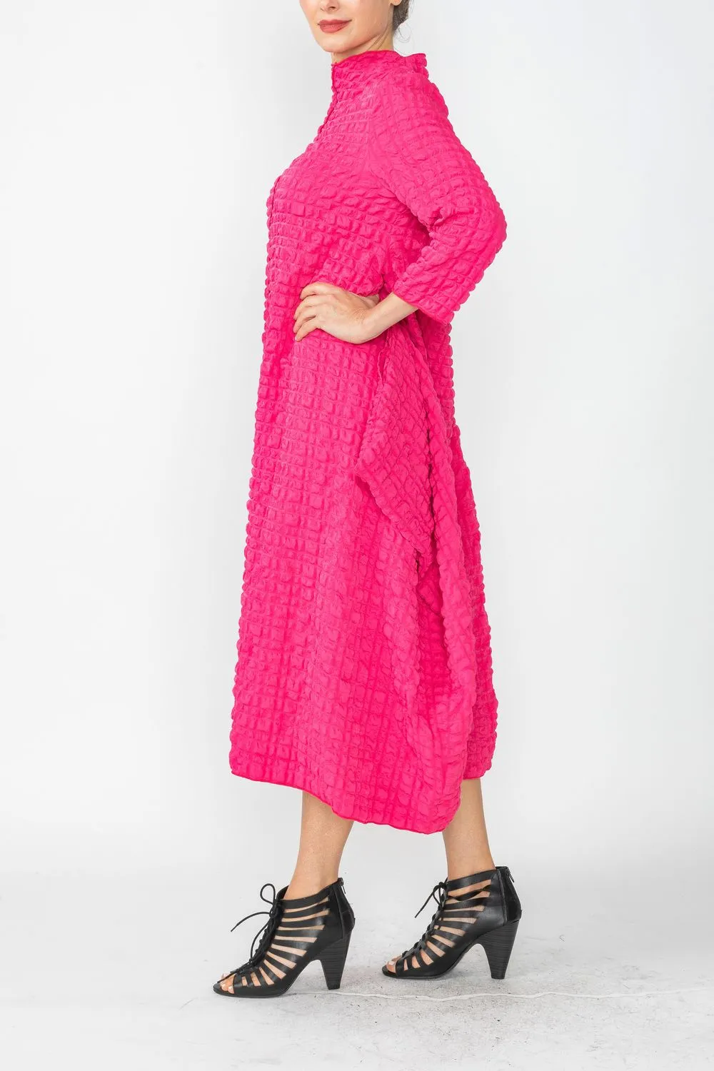 Fuchsia Long Sleeve Bubble Check Dress