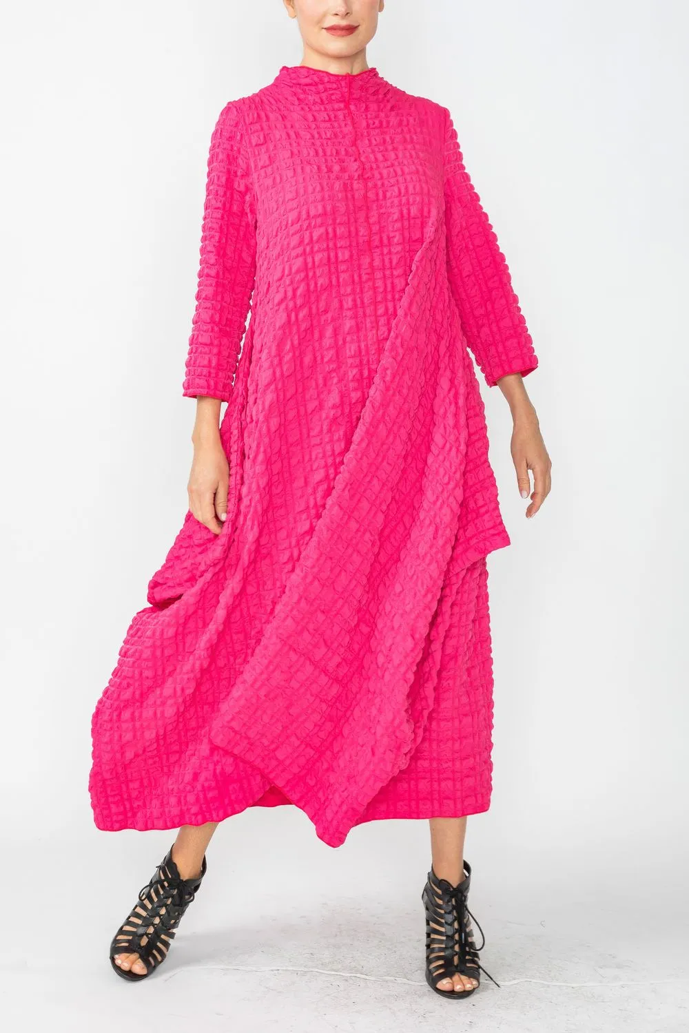 Fuchsia Long Sleeve Bubble Check Dress