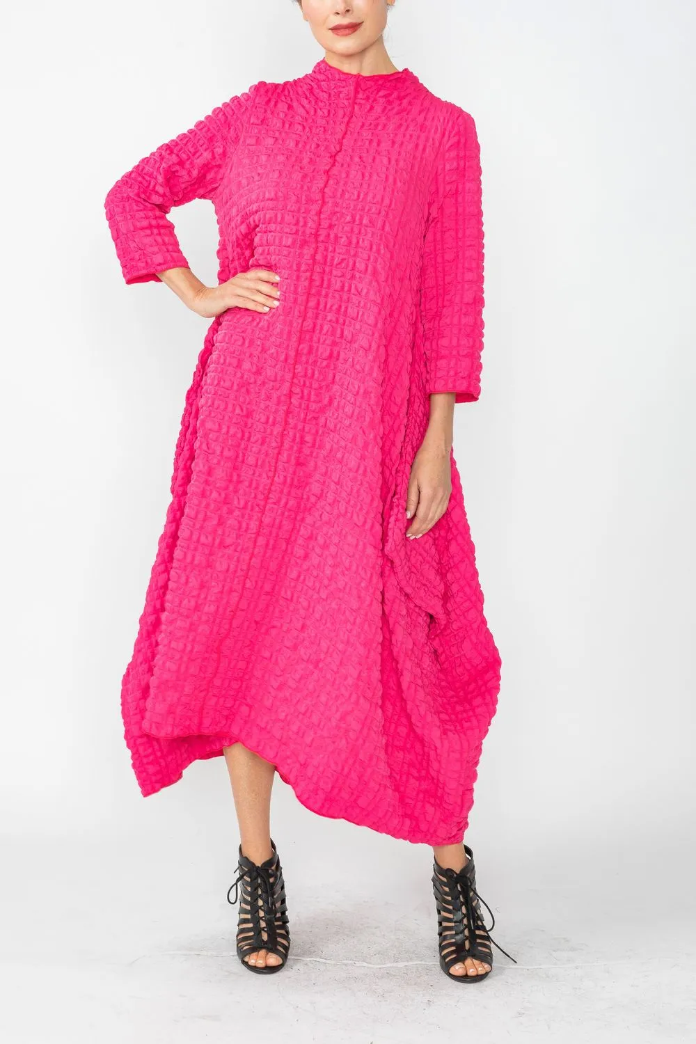 Fuchsia Long Sleeve Bubble Check Dress