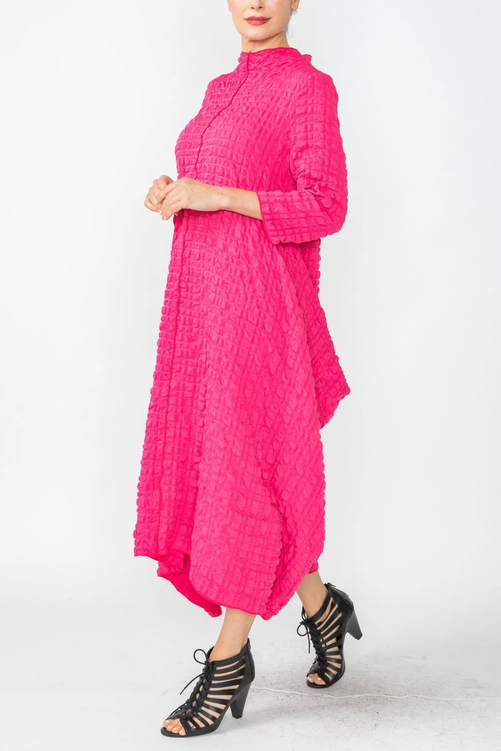 Fuchsia Long Sleeve Bubble Check Dress