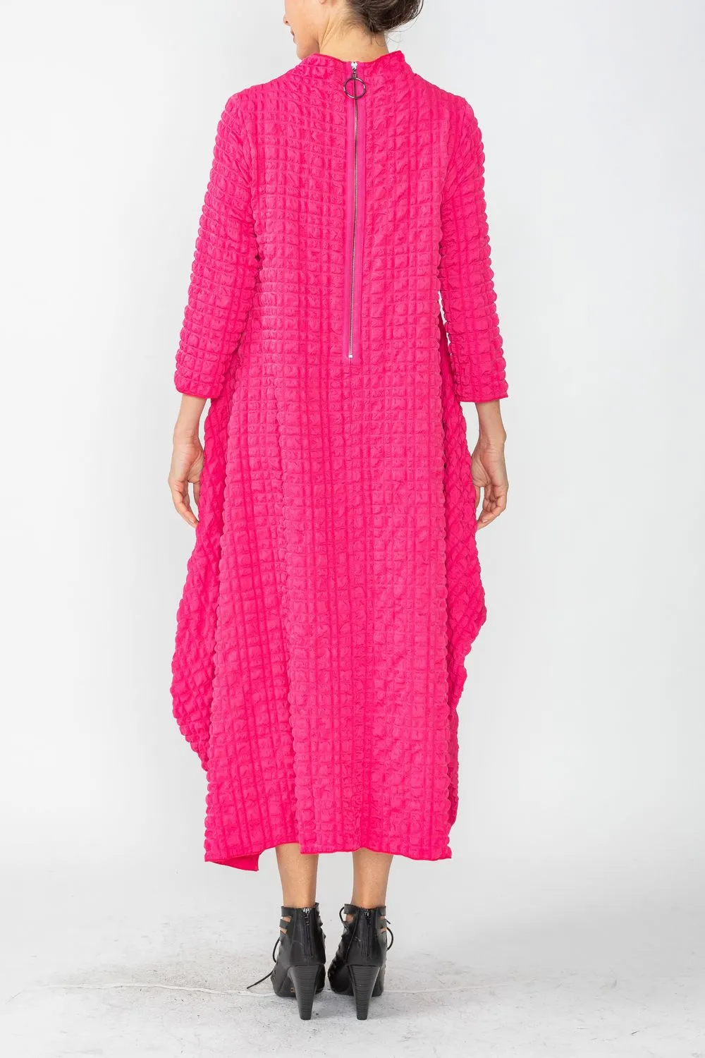 Fuchsia Long Sleeve Bubble Check Dress