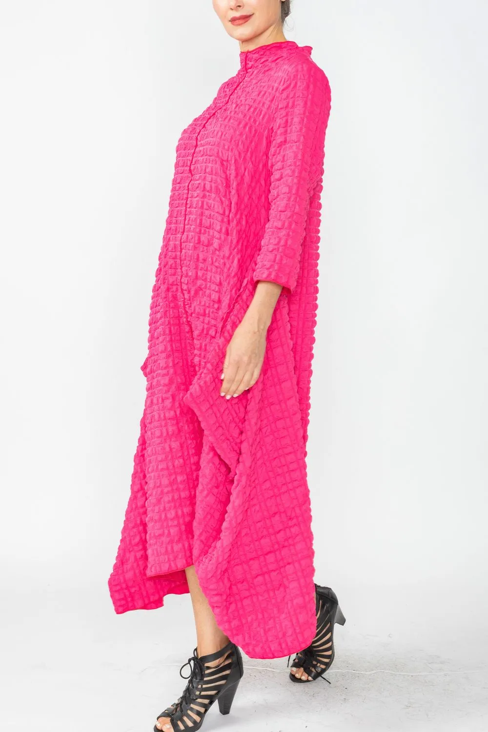 Fuchsia Long Sleeve Bubble Check Dress