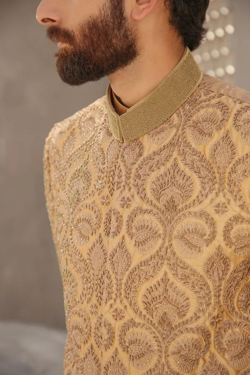 GEM GARMENTS - Hayat - Band Collar - Gold & Fawn - Sherwani - 1 Piece