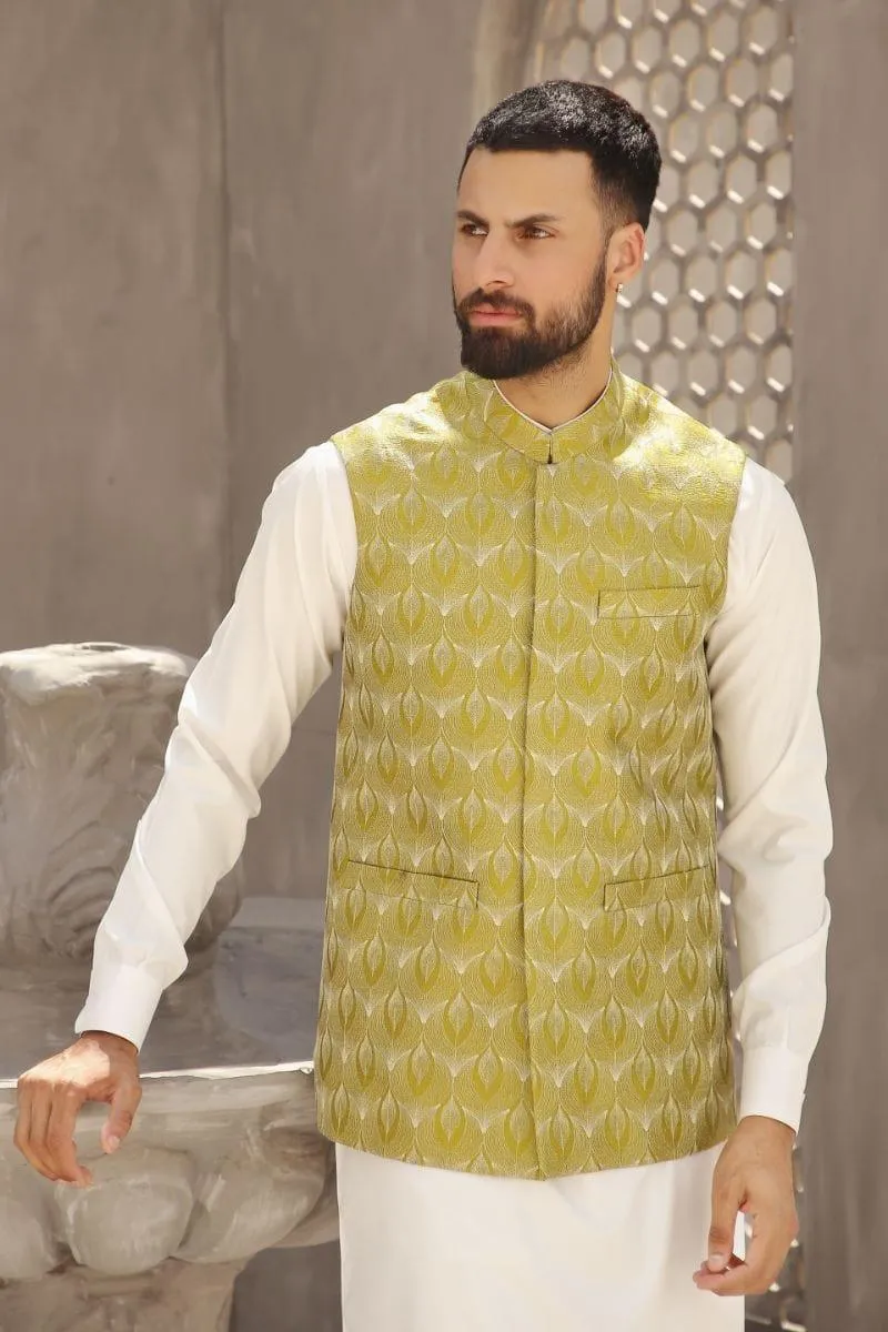 GEM GARMENTS - Raftaar - Band Collar - Lime Green - Waistcoat - 1 Piece