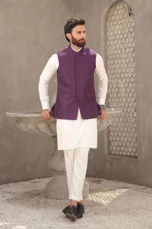 GEM GARMENTS - Saraab - Band Collar - Purple - Waistcoat - 1 Piece