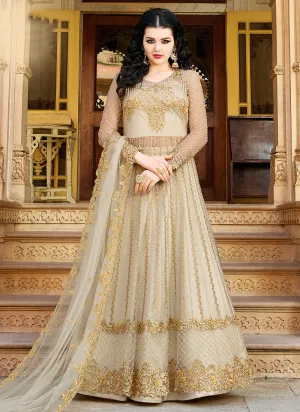 Golden Being Embroidered Anarkali Lehenga Suit