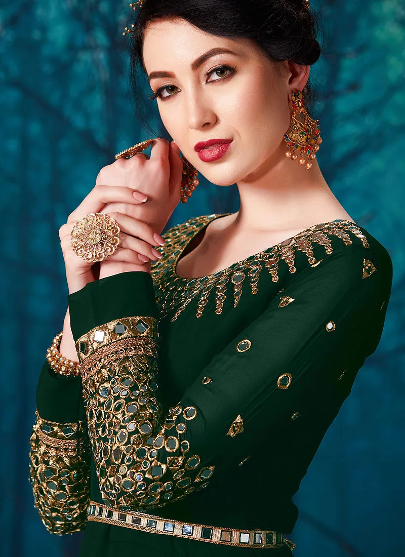 Green All Over Zari And Mirror Embroidered Anarkali Suit