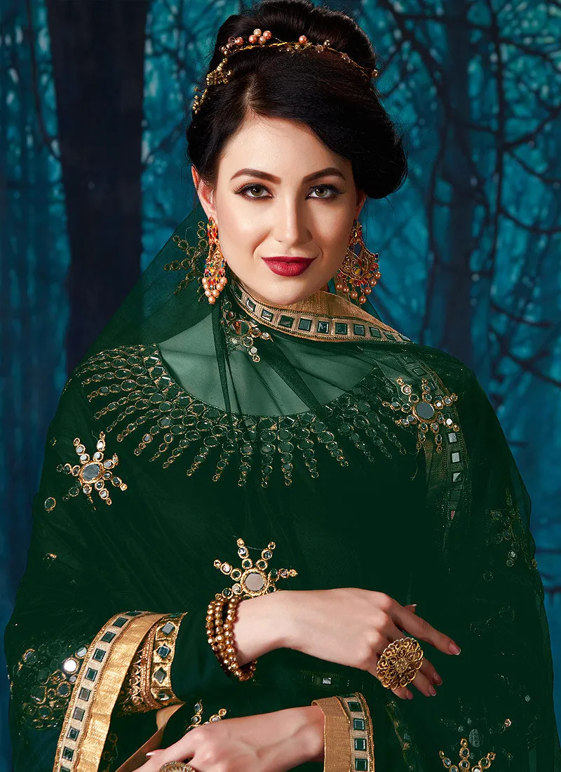 Green All Over Zari And Mirror Embroidered Anarkali Suit