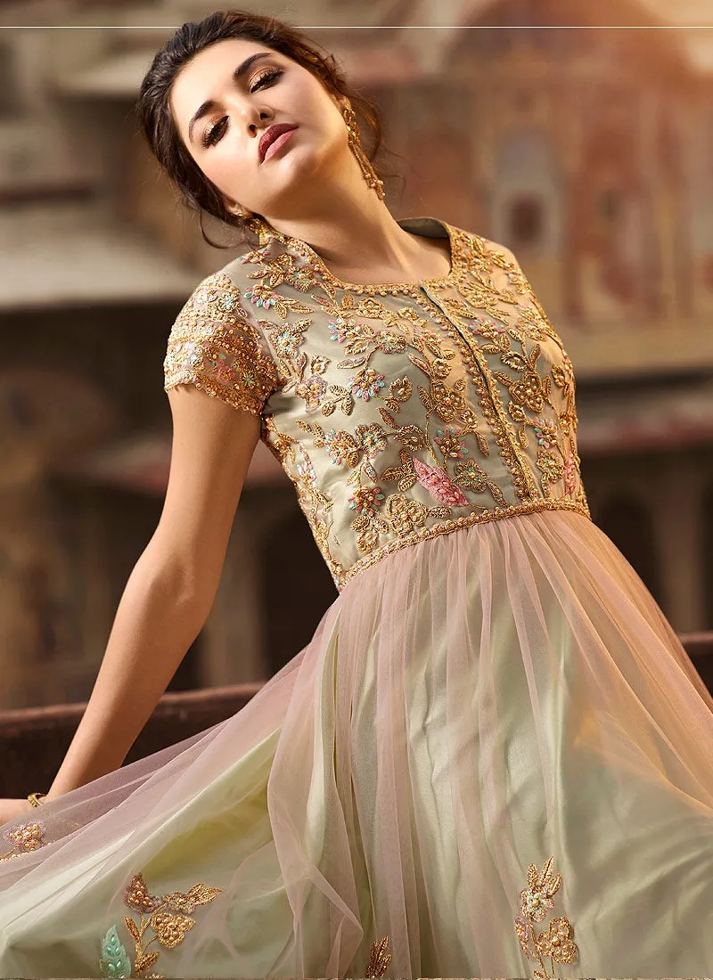 Green And Pink Overall Embellished Anarkali Suit