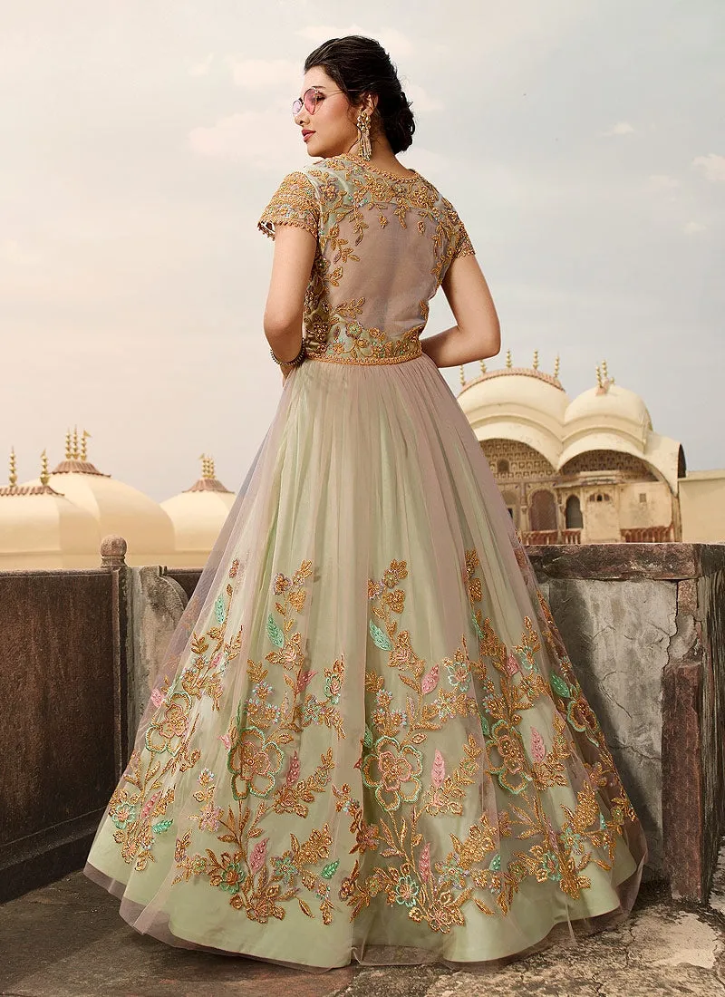 Green And Pink Overall Embellished Anarkali Suit