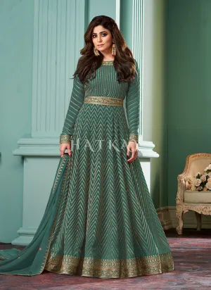 Green Embroidered Bollywood Anarkali Suit