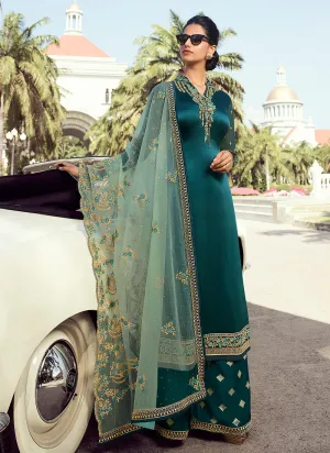 Green Embroidered Palazzo Suit