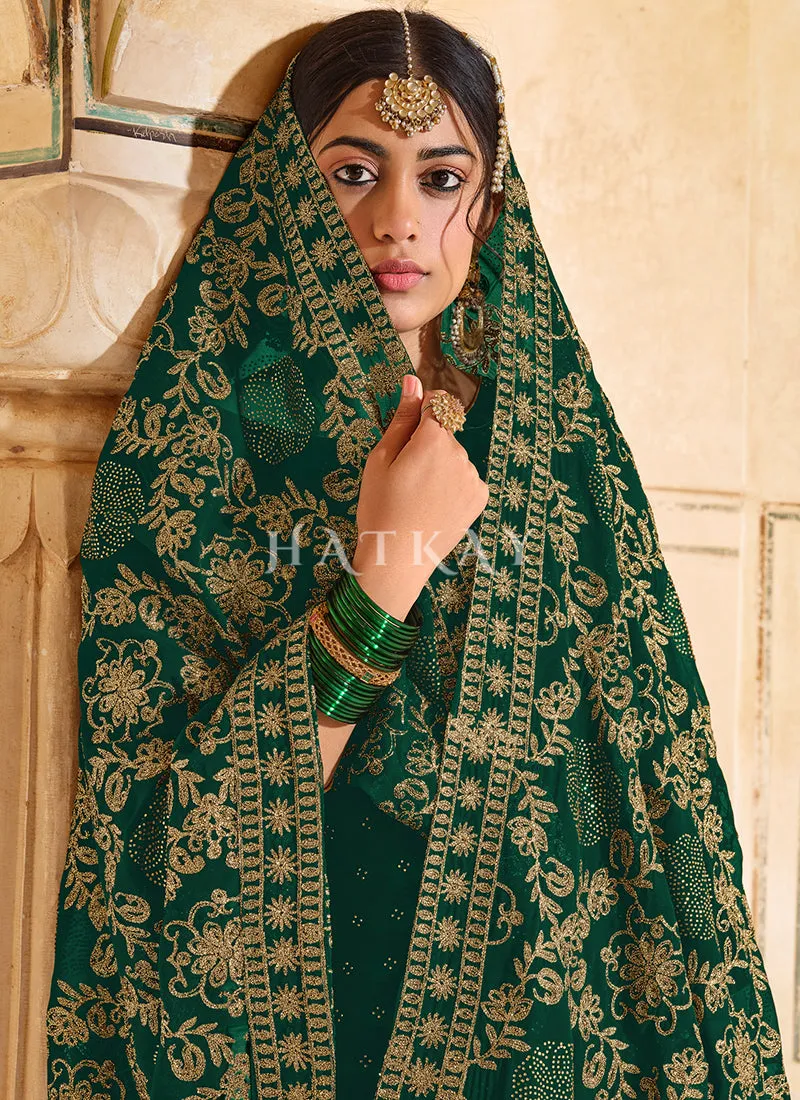 Green Embroidered Traditional Indian Palazzo Suit