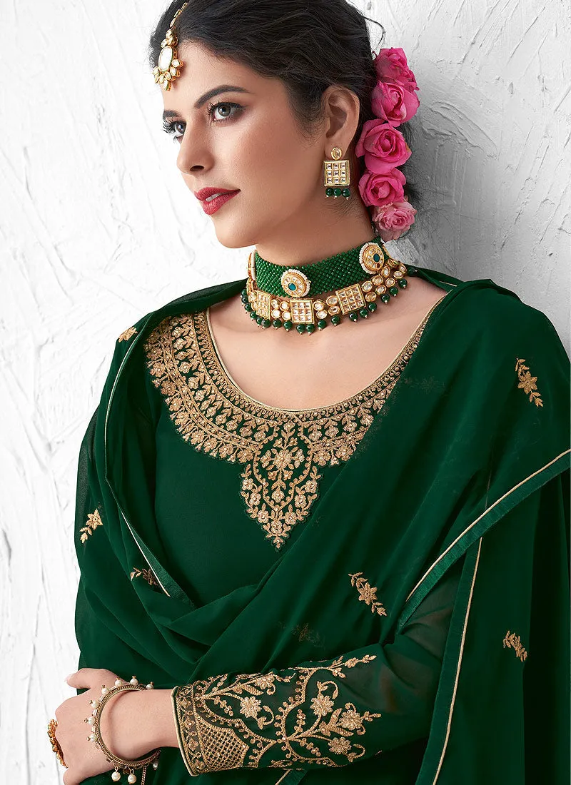 Green Golden Embroidered Sharara Suit