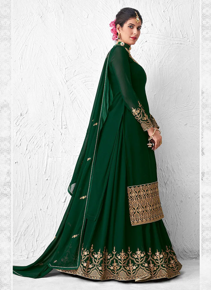 Green Golden Embroidered Sharara Suit