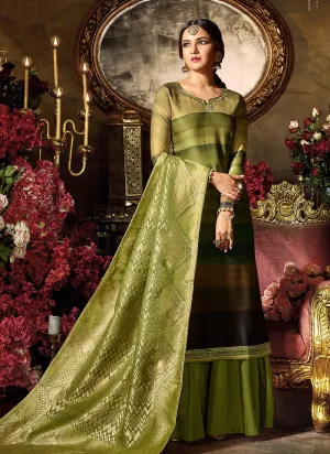 Green In All Shade Embellished Satin Palazzo Suit